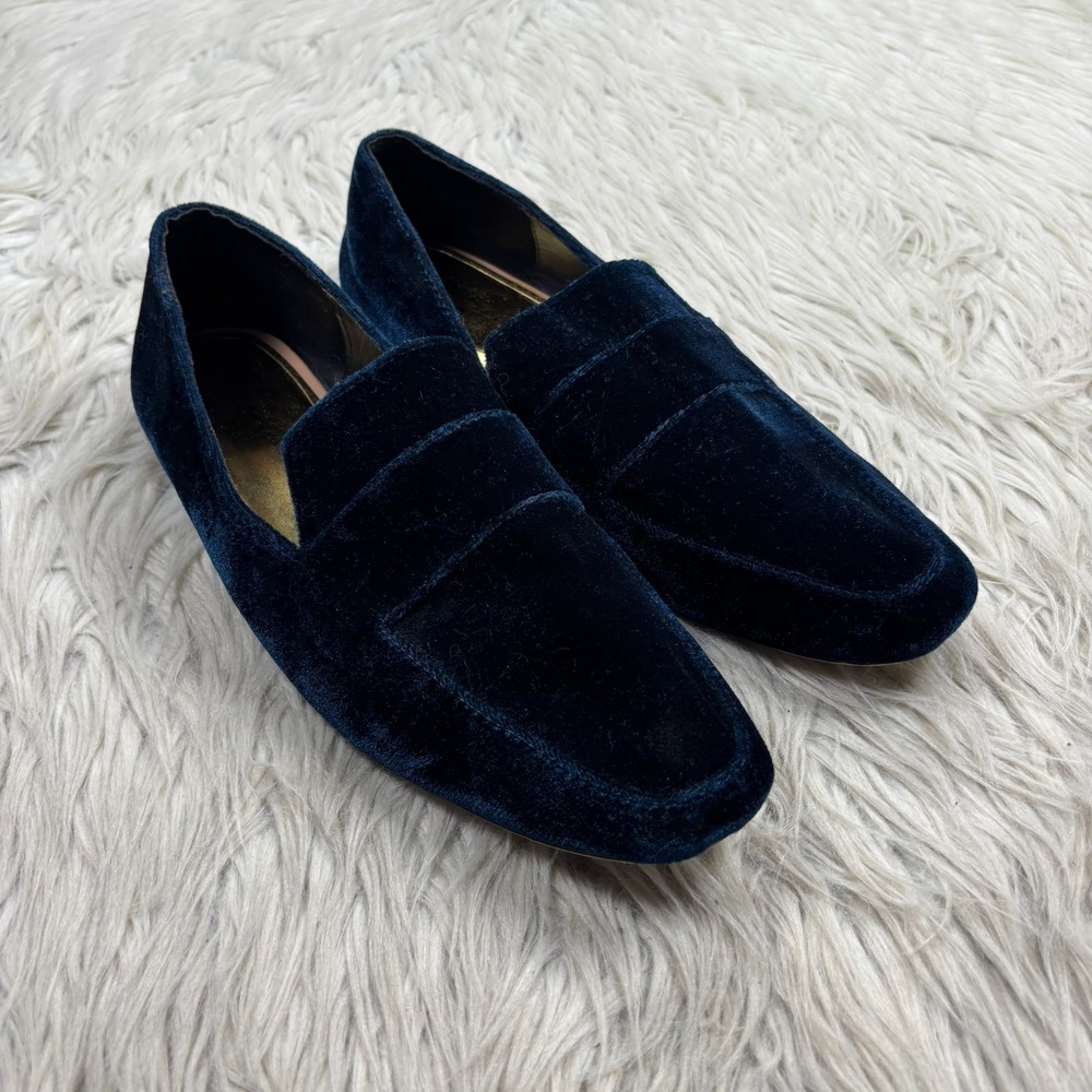 Zara Women's 39 US 8 Blue Velvet‎ Smoking Loafer Flats Prep Maximalist Heritage